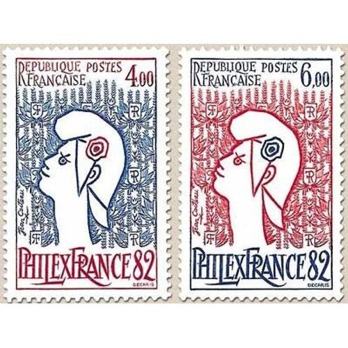 Exposition Phimatélique Internationale Philexfrance82 : Marianne De Cocteau La Paire Année 1982 N° 2216 2217 Yvert Et Tellier Luxe