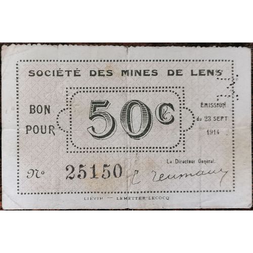 Billet Bon 50 Centimes Société Des Mines De Lens - 1914 - N°25150