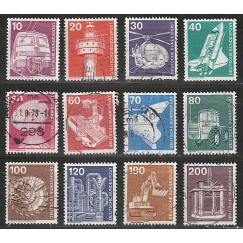 Lot De 12 Timbres Allemagne, Série Industrie Et Technologie. Années 70, 80