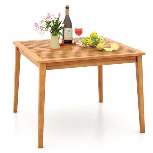 Costway Table Carrée De Jardin 100 Cm, Bois D'acacia, Trou Pour Parasol 5 Cm, Table De Salle À Manger D'extérieur, Naturel