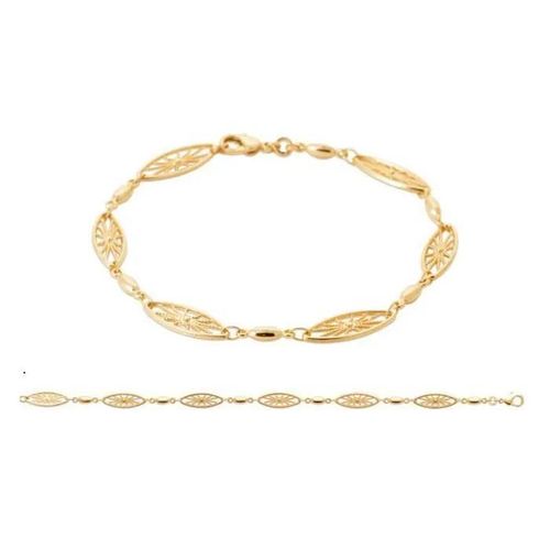 Bracelet Maillons Ciselés En Forme De Soleil 19cm Plaqué Or 18 Carats 750/000