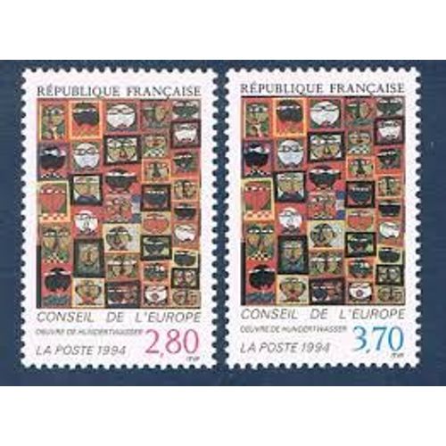 Conseil De L’Europe : Détail Des "36 Têtes" De Hundertwasser La Paire Année 1994 Timbres De Service N° 112 113 Yvert Et Tellier Luxe