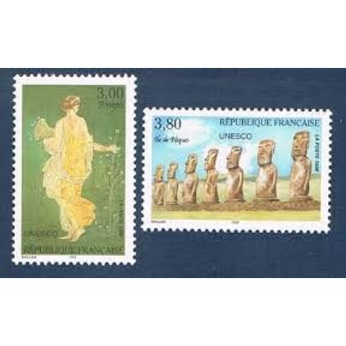 Unesco : Patrimoine Universel Sites Classés À Protéger La Paire Année 1998 Timbres De Service N° 118 119 Yvert Et Tellier Luxe
