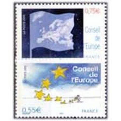 Conseil De L’Europe : Étoiles Toni Ungerer Et Europe Et Nuages La Paire Année 2005 Timbres De Service N° 130 131 Yvert Et Tellier Luxe