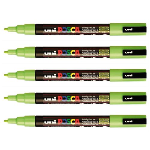 Posca Lot De 5 Marqueurs Pointe Conique Fine Pc3m 0,9 - 1,3mm Vert Pomme