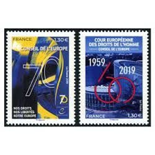 Conseil De L'europe : 70 Ans Du Conseil De L'europe Et 60 Ans De La Cour Européenne Des Droits De L'homme La Paire Année 2019 Timbres De Service N° 174 175 Yvert Et Tellier Luxe