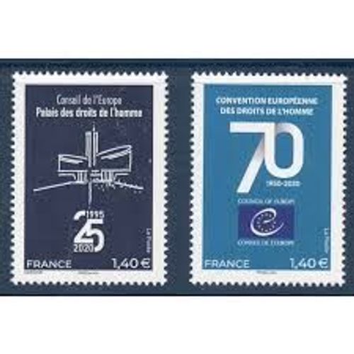 Conseil De L'europe : 70ème Anniversaire De La Convention Des Droits De L'homme Et 25ème Du Palais Des Droits De L'homme La Paire Année 2020 Timbres De Service N° 177 178 Yvert Et Tellier Luxe
