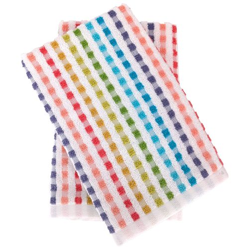 Lot De 2 Torchons De Cuisine 50x50 Cm 100% Coton Shapes Motif Quadrillés Multicolore