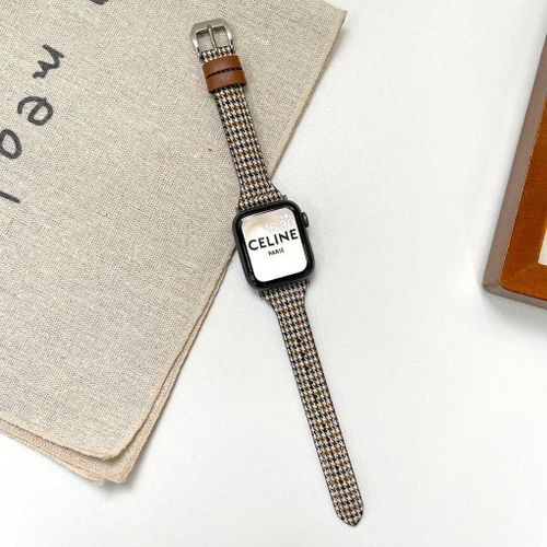 [Plaid Britannique] Applicable À Applewatch Bracelet En Cuir À Carreaux Britanniques Iwatch8 Plaid S-Motif Pied-De-Poule Marron - Pour Cadran 38 Mm - Iwatch 1/2/3
