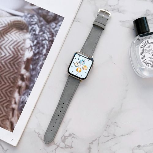 Bracelet Apple Watch 41 Mm En Cuir, Compatible Avec Apple Watch Se, Style Rétro Haut De Gamme, Automne Et Hiver, S87654, Créatif-¿Gris¿Bracelet En Cuir Suédé - ¿40 Mm¿