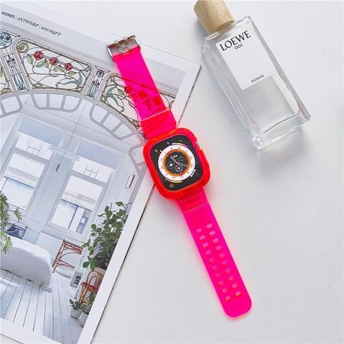 Bracelet Sport En Silicone Pour Apple Watch 8, Design Créatif Et Glacier Intégré, Compatible Avec Apple Watch 7/6/Se-[Transparent Rose Rouge] Bracelet De Montre Intégré Glacier Uniquement Adapté Au