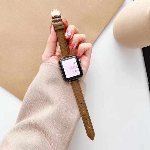 Bracelet En Cuir À Boucle Papillon Pour Apple Watch S8, Compatible Avec Iwatch7654se, Couleur Assortie, Motif Litchi, Fin Et Personnalisé, Pour Femme-Marron - 42 Mm/44 Mm/45 Mm/49 Mm
