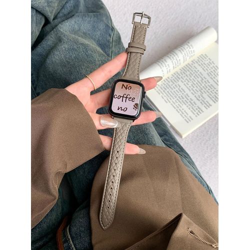Nouveau Motif À Carreaux En Diamant Pour Bracelet Iwatch Apple Watch Apple Watch Bracelet S8 Advanced Se Creative-Cuir À Motif Diamant - Gris Éléphant - 41 Mm (7e À 8e Génération)