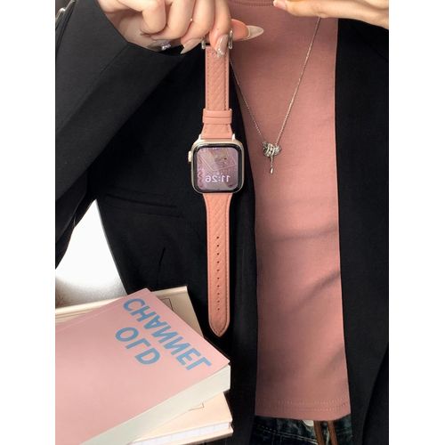 Nouveau Motif À Carreaux En Diamant Pour Bracelet Iwatch Apple Watch Apple Watch Bracelet S8 Advanced Se Creative-Cuir À Motif Diamant - Pâte De Haricot Rouge - 41 Mm (7e À 8e Génération)