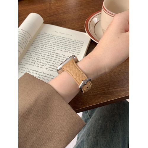 Nouveau Motif À Carreaux En Diamant Pour Bracelet Iwatch Apple Watch Apple Watch Bracelet S8 Advanced Se Creative-Cuir À Motif Diamant - Marron Clair - 41 Mm (7e À 8e Génération)