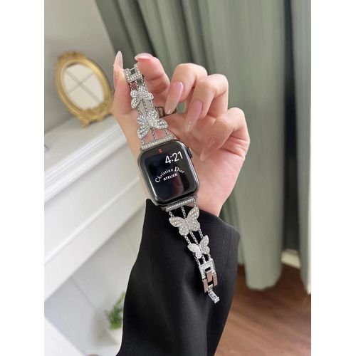Chaîne De Bijoux En Métal Diamant Papillon Adaptée Au Bracelet Iwatch Apple Watch S78 Génération 6543se-Bracelet Argenté - 41 Mm