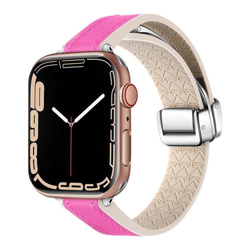 Boucle Magnétique En Cuir Véritable De Silicone Fin Et Souple Adaptée À L'apple Watch Apple S78 Génération 654se Niche Nouvelle 41-Pliage Fin - Barbie Rose (Rose) - 38 Mm/40 Mm/41 Mm