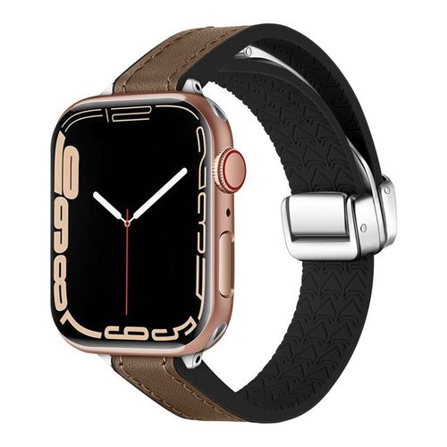 Boucle Magnétique En Cuir Véritable De Silicone Fin Et Souple Adaptée À L'apple Watch Apple S78 Génération 654se Niche Nouvelle 41-Version Mince Pliable - Marron - 38 Mm/40 Mm/41 Mm