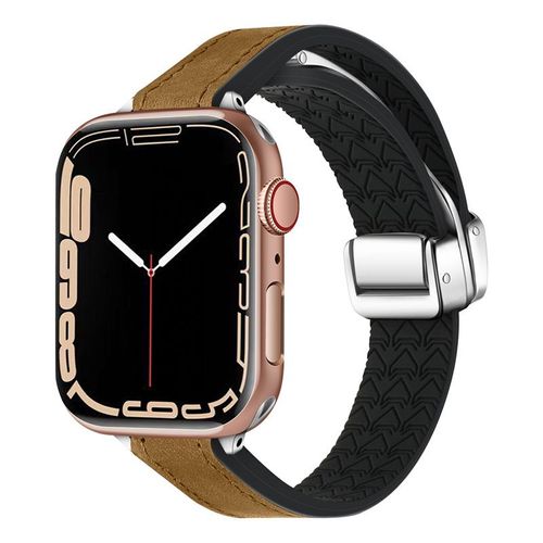 Boucle Magnétique En Cuir Véritable De Silicone Fin Et Souple Adaptée À L'apple Watch Apple S78 Génération 654se Niche Nouvelle 41-Version Mince Pliable - Crazy Horse Marron - 38 Mm/40 Mm/41 Mm