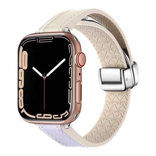 Boucle Magnétique En Cuir Véritable De Silicone Fin Et Souple Adaptée À L'apple Watch Apple S78 Génération 654se Niche Nouvelle 41-Version Mince Pliable - Violet Clair - 38 Mm/40 Mm/41 Mm