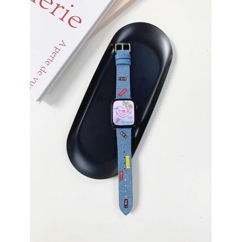 Nouvelle Niche En Denim Haut De Gamme Style Féminin Adapté Au Bracelet De Montre Apple 7iwatch8 Modèle De Bracelet 41mm45-Toile De Texte Bleue - 42 Mm/44 Mm/45 Mm/49 Mm