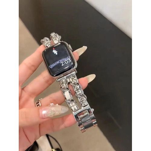 Applicable À La Montre Apple S9, Bracelet De Montre Applewatch Iwatch78 Génération, Personnalité Rétro Punk Métal Hommes Et Femmes-Argent - 42 Mm/44 Mm/45 Mm/49 Mm