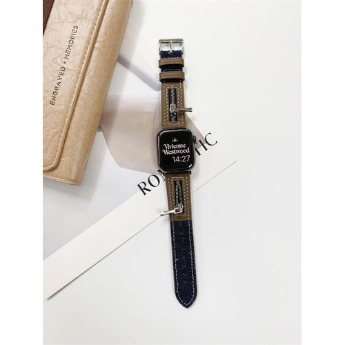 Xiao Xiangfeng Convient Aux Bracelets Apple Watch Avec Fermeture Éclair En Toile Denim De Haute Qualité Iwatch98765341se-Fermeture Éclair En Toile Couleur Cuir Assortie - Café Et Bleu Foncé - 42 Mm/
