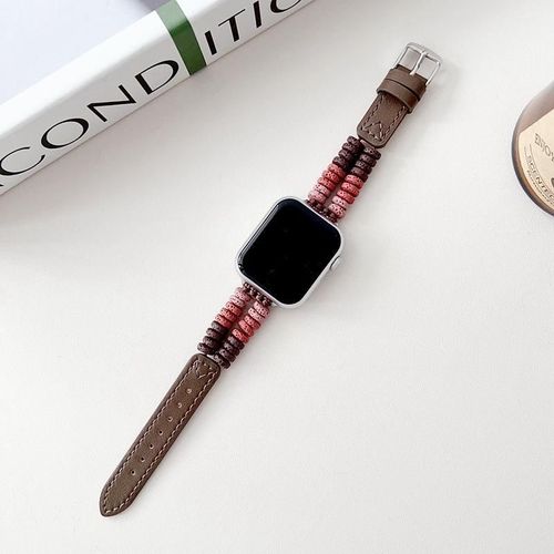 Convient Pour Apple Watch Bracelet De Montre Perlé De Couleur Bohème Iwatchs9765 Bracelet En Cuir Femme-Perles En Pierre Volcanique Marron Chocolat - 38 Mm/40 Mm/41 Mm