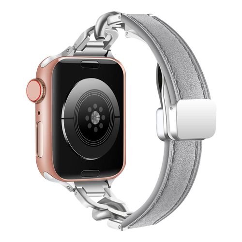 Nouvelle Vente Directe Adaptée Au Bracelet De Montre Iwatch8 Apple 7 S9se Bracelet Magnétique En Cuir À Chaîne Unique De Haute Qualité-Boucle Magnétique Grise 38/40/41 Mm
