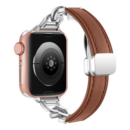 Nouvelle Vente Directe Adaptée Au Bracelet De Montre Iwatch8 Apple 7 S9se Bracelet Magnétique En Cuir À Chaîne Unique De Haute Qualité-Boucle Magnétique Marron 38/40/41 Mm