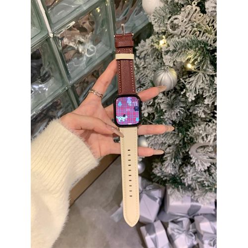 Applicable À S9iwatch8765 Apple Watch Se Cuir Souple Modèle De Noël Nouveau Bracelet En Cuir D'agneau Limité Modèle Épais-Version Épaisse - Rouge Vin Et Blanc - 38 Mm/41 Mm/40 Mm