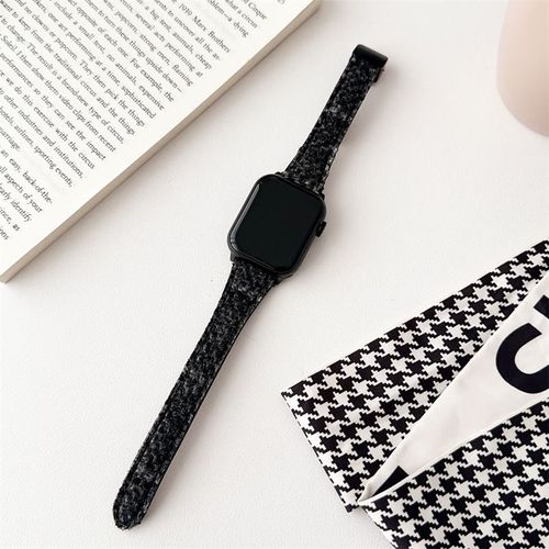 Aspiration Magnétique En Laine D'automne Et D'hiver Adaptée À La Montre Apple S9 Bracelet De Montre Applewatch Bracelet Iwatch 8 Génération 7se-Ventouse Magnétique Pied-De-Poule Noire - 42 Mm/44 Mm/