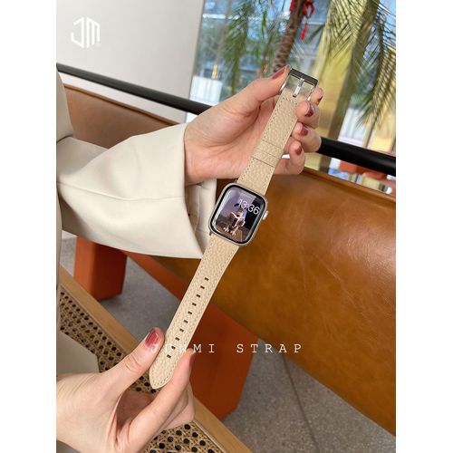 Nouveau Bracelet De Montre À Motif Litchi D'automne Et D'hiver Adapté À La Montre Apple S9, Bracelet De Montre Apple Watch 7, Bracelet De Montre Iwatch 86 Génération-Couleur Thé Au Lait - 38 Mm/40 M