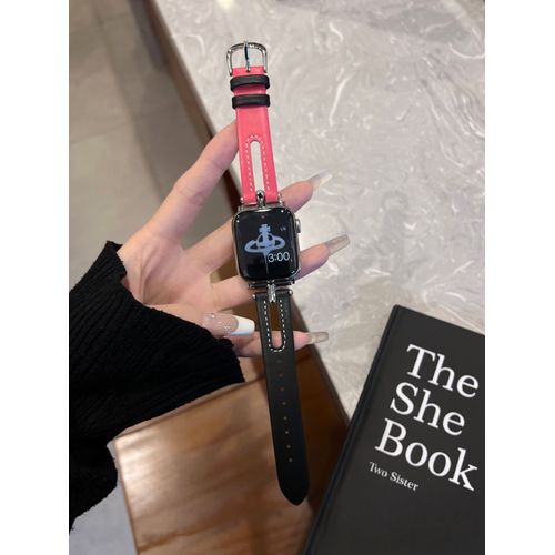 Bracelet De Montre Apple En Cuir Creux En Forme De T, Nouvelle Couleur Assortie, Adapté À La Génération Iwatch 7/8 41 Mm, Tout-Assorti Coréen Femme S9-Creux En Forme De T, Nouvelle Couleur Assortie