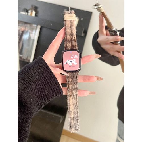 Cuir De Laine D'alpaga Ultra Doux Adapté Au Bracelet De Montre Apple Watch De La Génération 978 D'apple Watch Iwatch 654 321 Se-Cuir De Crin De Cheval - Blanc Gris - 38 Mm/40 Mm/41 Mm