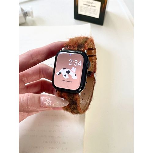Cuir De Laine D'alpaga Ultra Doux Adapté Au Bracelet De Montre Apple Watch De La Génération 978 D'apple Watch Iwatch 654 321 Se-Cuir De Crin De Cheval - Brun Rouge - 38 Mm/40 Mm/41 Mm