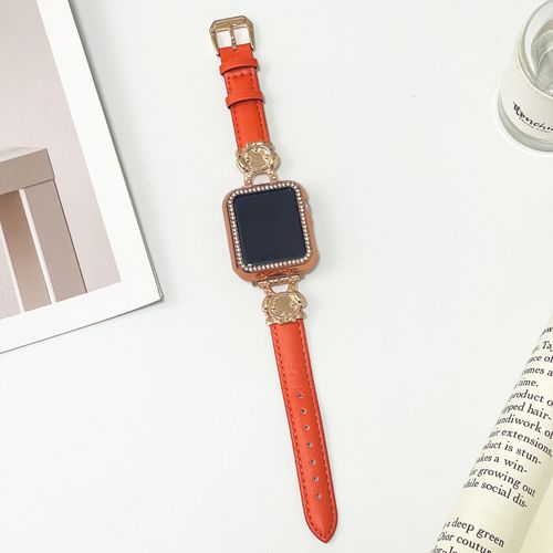 Bracelet En Cuir Souple Rouge Limité Pour Apple Watch, Compatible Avec Les Modèles De La Génération 978 Et Iwatch 6543se-Boucle Pacha Dog - Hermès Orange Platine - 42 Mm/44 Mm/45 Mm/49 Mm
