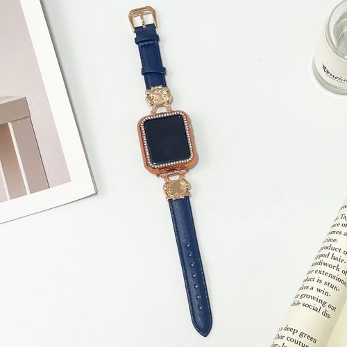 Bracelet En Cuir Souple Rouge Limité Pour Apple Watch, Compatible Avec Les Modèles De La Génération 978 Et Iwatch 6543se-Boucle Pacha Dog Bleu Marine Or Rose 42 Mm/44 Mm/45 Mm/49 Mm
