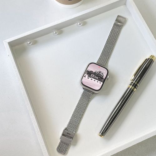 Bracelet Apple Watch Argenté Collection 98, Bracelet Apple Watch En Métal Fin À Ventouse Magnétique, Compatible Avec Iwatch765-Argent - Boucle D'oreille Fine En Blé - 38 Mm/40 Mm/41 Mm