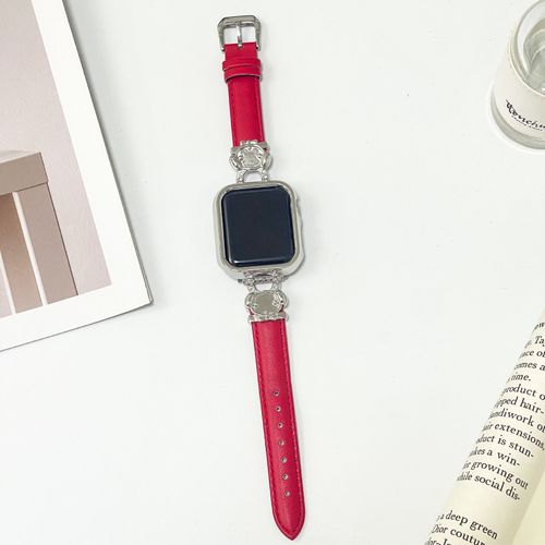 Bracelet En Cuir Souple Rouge Limité Pour Apple Watch, Compatible Avec Les Modèles De La Génération 978 Et Iwatch 6543se-Boucle Pacha Dog Chinoise Rouge Blanc Or - 38 Mm/40 Mm/41 Mm