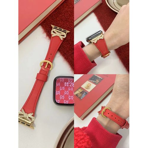Bracelet Rouge Pour Apple Watch S9, Compatible Avec Apple Watch 87654-Arc En Cuir - 38 Mm/40 Mm/41 Mm
