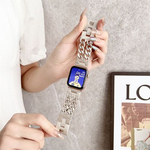 Sensation Haut De Gamme Adaptée À La Montre Apple 8 Style Classique Iwatch987 Bracelet En Acier Inoxydable Double Chaîne Dorée-Acier Inoxydable À Double Rangée - Couleur Étoile - 42 Mm/44 Mm/45 Mm/4