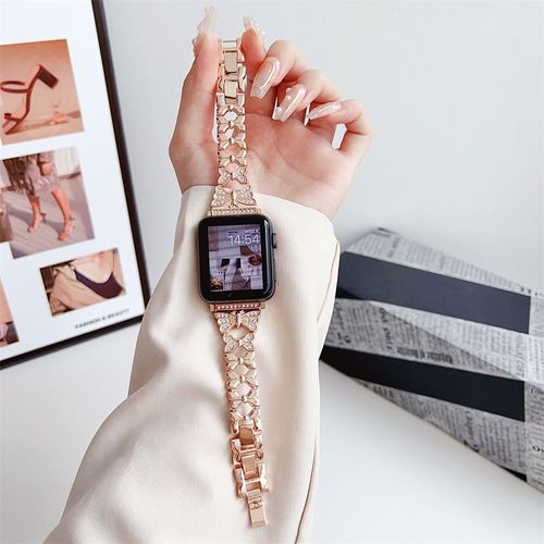 Applicable À L'apple Watch 9, Nouveau Bracelet De Montre Apple S9, Iwatch 876, Papillon, Diamant Fin, Métal Se Pour Filles-Collier Papillon En Diamant - Or Rose - 38 Mm/40 Mm/41 Mm