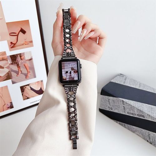 Applicable À L'apple Watch 9, Nouveau Bracelet De Montre Apple S9, Iwatch 876, Papillon, Diamant Fin, Métal Se Pour Filles-Chaîne Papillon Diamantée Noire 38 Mm/40 Mm/41 Mm