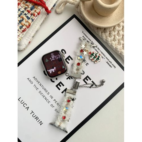 Bracelet En Peluche De Noël Adapté À Apple Watch 9, Bracelet De Montre Apple 7, Bracelet D'ambiance Automne Et Hiver S9s86-Blanc De Noël - 42 Mm/44 Mm/45 Mm/49 Mm