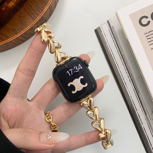 Applicable À Apple Watch S9 Bracelet Petit Parfum Style Métal Amour Applewatch Chaîne Haute Qualité Iwatch-C?ur Creux En Métal Doré - 38 Mm/40 Mm/41 Mm
