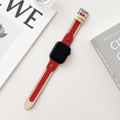 Toile Denim Rivetée Adaptée À La Montre Apple S9 Bracelet De Montre Apple Watch 87e Génération Iwatch645se-Rouge - 42 Mm/44 Mm/45 Mm/49 Mm