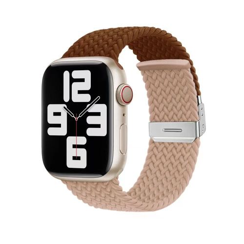 Applicable À Apple Watch Iwatch8 Nylon S9 Automne Et Hiver Noël Boucle Tressée Nouveau Bracelet Bicolore Ultra-Café Et Thé Au Lait - 38 Mm/40 Mm/41 Mm