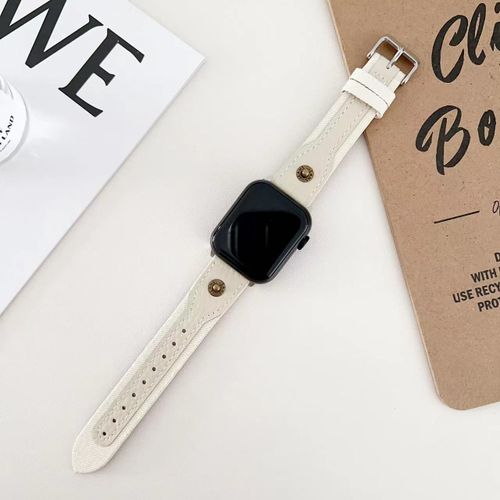 Toile Denim Rivetée Adaptée À La Montre Apple S9 Bracelet De Montre Apple Watch 87e Génération Iwatch645se-Beige - 42 Mm/44 Mm/45 Mm/49 Mm