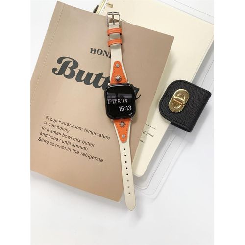 Nouveau Petit Bracelet En Cuir Pour Apple Watch S9 Compatible Avec Apple Watch 678 Génération Se Apple Watch Iwatch415-Étoile À Dix Branches En Cuir Fin - Abricot Orange - 42 Mm/44 Mm/45 Mm/49 Mm